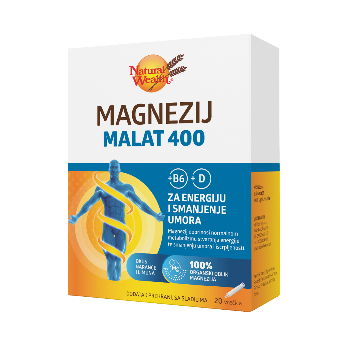 Natural Wealth - MAGNEZIJ MALAT 400 + B6 + D3 VREČKE