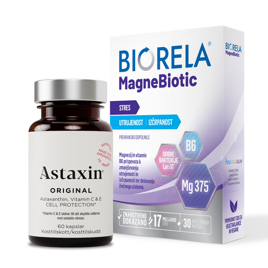 PAKET: Aktivni življenski slog (Biorela MagneBiotic + Astaxin Original)