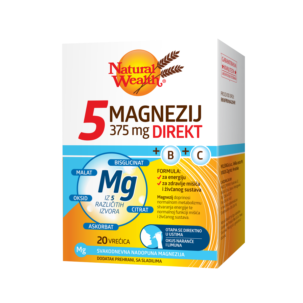 Natural Wealth - 5 MAGNEZIJ 375 mg DIREKT + B + C