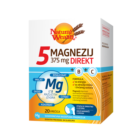Natural Wealth - 5 MAGNEZIJ 375 mg DIREKT + B + C